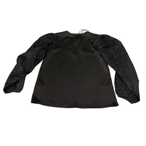 Calligraphie‎ Black Tie Front Tunic Balloon Burnout Velvet Sheer Sleeve Size XS - Picture 2 of 12